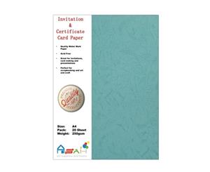 20pce Watermark Certificate / Invitation Card Paper 250gsm A4 Acid Free - Turquoise