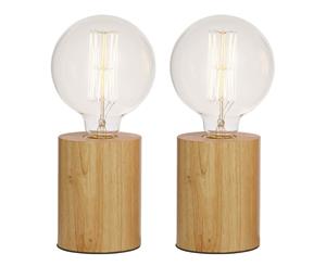 2PK Amalfi Bowry Table Lamp Wood Cylinder Home Decor Bedroom Office Desk Light