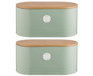 2PK Typhoon 1L Sage Metal Tin Living Bread Can Container Storage Jar w Wood Lid