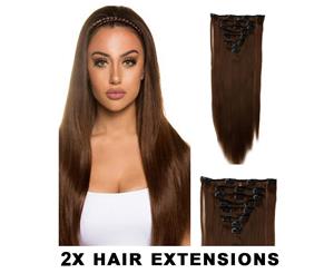 2Pcs 22" Medium Brown High Grade Synthetic 7Piece 16Clips Straight Hair Extension 2X