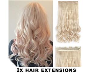 2Pcs Thick Blonde High Grade Synthetic Wavy Curly Hair Clip-In Hair Extension 5 Clips 22" 2X