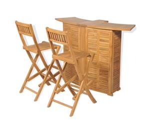 3 Pieces Solid Teak Wood Bistro Set with Folding Chairs Dining Set