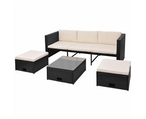 4 Piece Garden Lounge Set with Cushions Poly Rattan Black Sofa Table