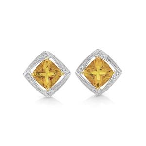 9ct Gold Citrine and Diamond Cushion Shape Framed Stud Earrings