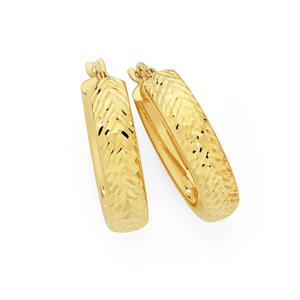 9ct Gold on Silver 15mm Diamond-Cut Hoops