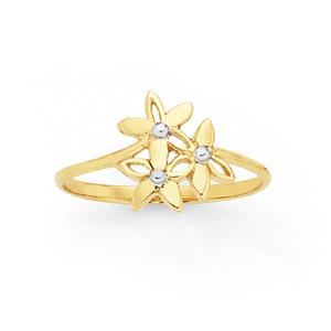 9ct Two Tone Gold Daisies Ring