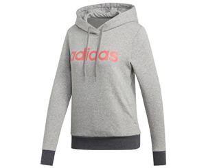 Adidas Women's Essential Linear Fleece Hoodie - Medium Grey Heather/Prism Pink