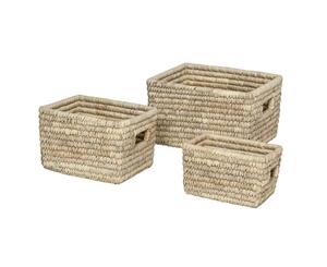 Amalfi 3Pc Bolla Kans Grass Date Leaf Handwoven Basket Set Organiser Storage