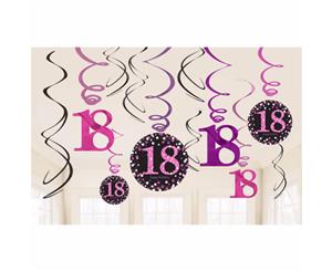 Amscan Sparkling Celebration 18Th Birthday Swirl Decorations (Pack Of 12) (Black/Pink) - SG9865