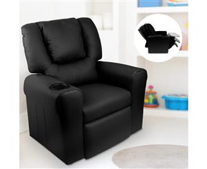 Artiss Luxury Kids Recliner Sofa Children Lounge Chair PU Couch Armchair Black