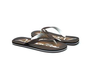 Atlantis Shoes Men Flip Flops Big Logo Brown