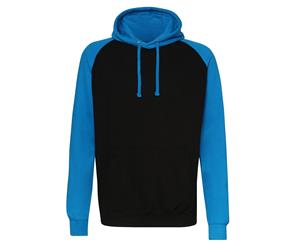 Awdis Just Hoods Adults Unisex Two Tone Hooded Baseball Sweatshirt/Hoodie (Jet Black/Sapphire Blue) - RW3928