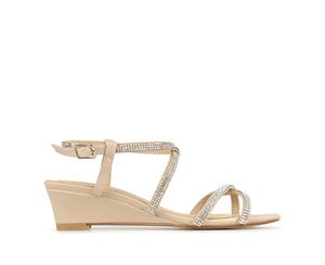 Betts Heart Womens Evening Wedges Round Diamante Encrusted - Nude