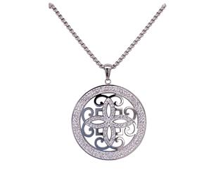 Bevilles Stainless Steel Pave Crystal Disc Necklace