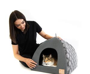 Cat Igloo Tree Print Pet Bed Grey