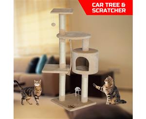 Cat Tree Scratching Post Gym Condo Furniture Scratcher Poles 112Cm Beige