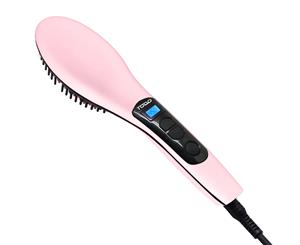 Ceramic Tourmaline Ionic Hair Brush Straightener Iron Anti Frizz Comb Rose Quartz Pink