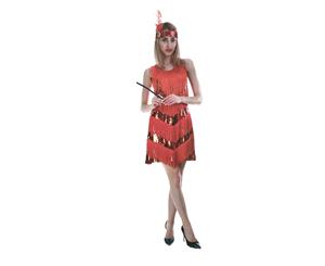 Charleston Sequin Flapper Fringe Costume Dress - Red