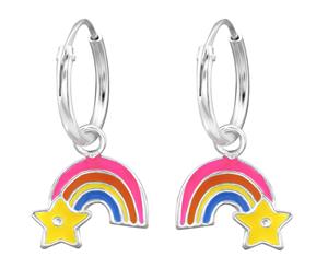 Children's Sterling Silver Hanging Rainbow Hoop Earrings