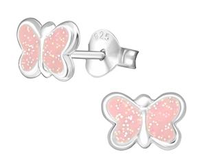 Children's Sterling Silver Light Pink glitter Butterfly Earrings