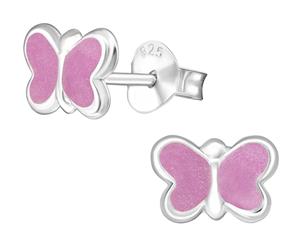 Children's Sterling Silver Purple Shimmer Butterfly Earrings