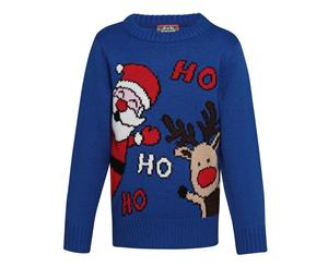 Christmas Shop Childrens/Kids Ho Ho Ho Christmas Jumper (Blue) - RW6454