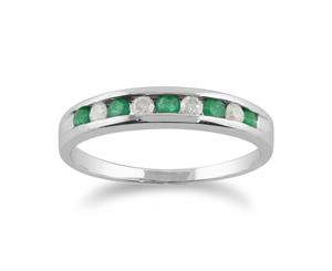 Classic Round Emerald & Diamond Half Eternity Ring in White 9ct Gold