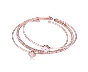 Clover Bangle White Embellished with Swarovski crystals-Rose Gold/White