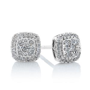 Cluster Stud Earrings with 0.50 Carat TW of Diamonds in 10ct White Gold