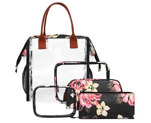 CoolBELL 5 in 1 Makeup Bag Travel Cosmetic Bags Set-Black peony