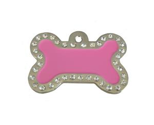 Crystal Bone ID Tag - Dark Pink & Silver