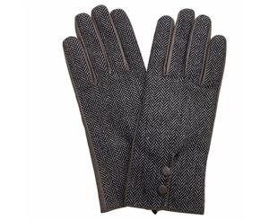 David Lawrence Women's Tweed Sheepskin Leather Gloves - Grey