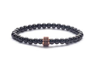 Decked-Up Men's Beads Bracelet - Black Beads with Rosegold Studded Charm