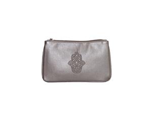 Dilly's Collections Leather Hamsa Design Purse - Metallic Silver