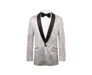 Dobell Mens Silver Tuxedo Jacket Regular Fit Crushed Velvet