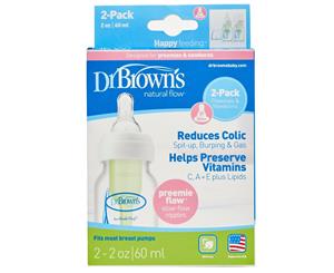 Dr Brown's Options 60ml Premature Newborn Baby Bottle Twin Pack