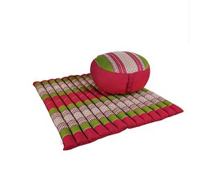 Foldable Zafu & Zabuton Meditation Cushion Set Filled with Organic Kapok Fibre - Red/Green