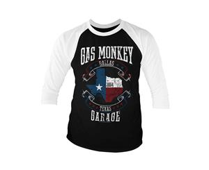 Gas Monkey Garage Baseball Shirt Texas Flag Logo Official Mens 3/4 Sleeve - Black