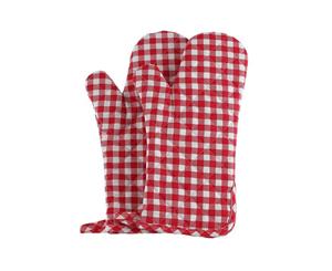 Grid Cotton Heat Resistant Oven Mitts - Red1 x Pair