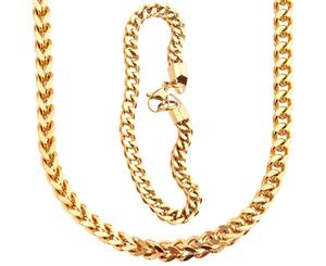 Iced Out Stainless Steel Franco 5x5mm Set - Chain & Bracelet - Gold
