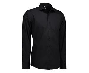 Id Mens Poplin Shirt Long Sleeve Slim Fit (Black) - ID500