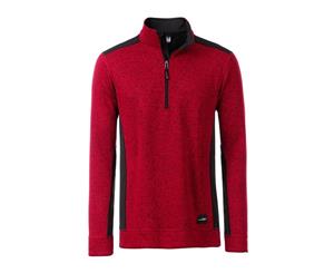 James And Nicholson Mens Knitted Workwear Fleece Half-Zip (Red Melange/Black) - FU913