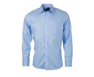 James And Nicholson Mens Longsleeve Micro-Twill Shirt (Light Blue) - FU624