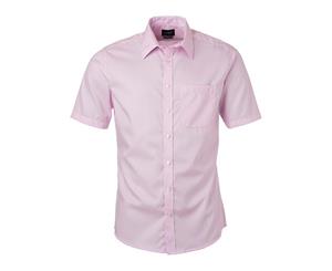 James And Nicholson Mens Shortsleeve Micro-Twill Shirt (Light Pink) - FU660