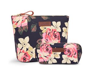 LOKASS Large Makeup Bag with Small Cosmetic Pouch-Black peony