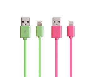 Laser lightning cable 2M twin pack pink and green