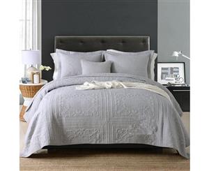 Luxury Quilted 100% Cotton Coverlet / Bedspread Set King / Super King Size Bed 240x270cm Square Grey