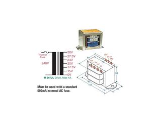 M6672L 15V- 30V 1A Mains Transformer 30Va Multiple Tapped Voltages Total Va Rating 30Va