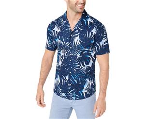 Michael Kors Mens Palm Tropical Slim Fit Hawaiian Print Shirt