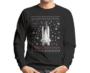 NASA Challenger Shuttle Christmas Knit Pattern Men's Sweatshirt - Black